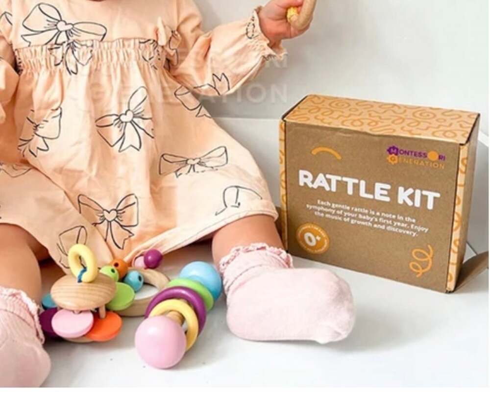 Montessori Rattle Kit Natural Wooden Baby Sensory/Developmental Toys (0+ Months)